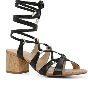 Aldo Pomeo Cork Chunky Heel Strappy Lace up Black Sandals Size 6